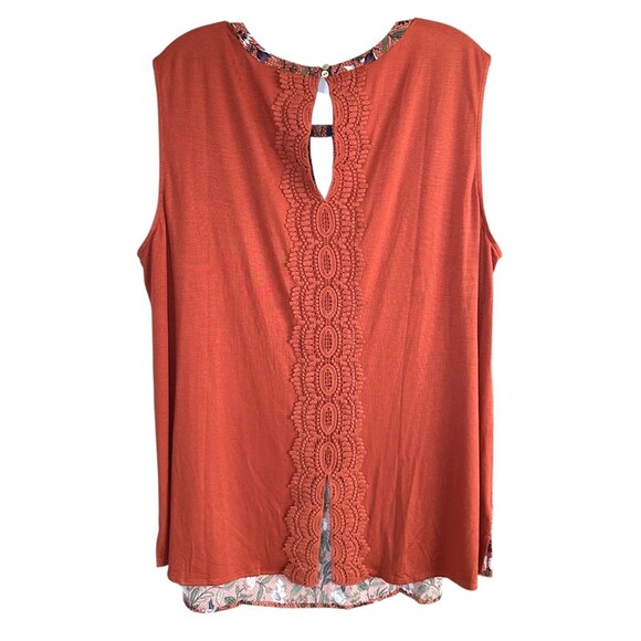 Daniel Rainn Women's Floral Flow Tank with Crochet Neckline Plus Size 2X Orange - Picture 3 of 9